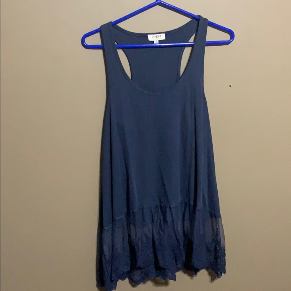 navy blue lace bottom tank top